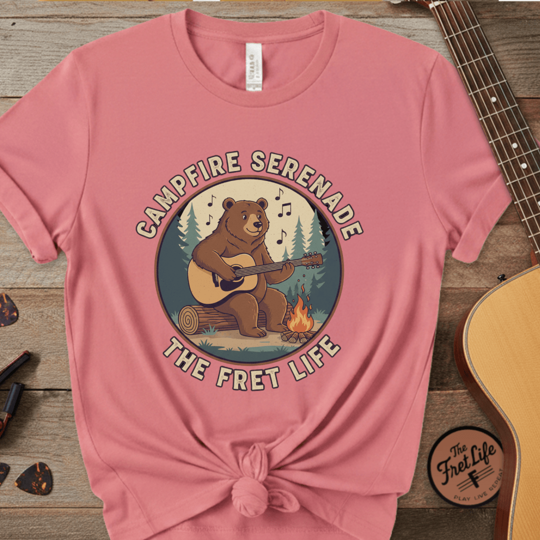 Printify T-Shirt Watermelon / S Campfire Serenade, Bear playing guitar design Garment-Dyed T-shirt