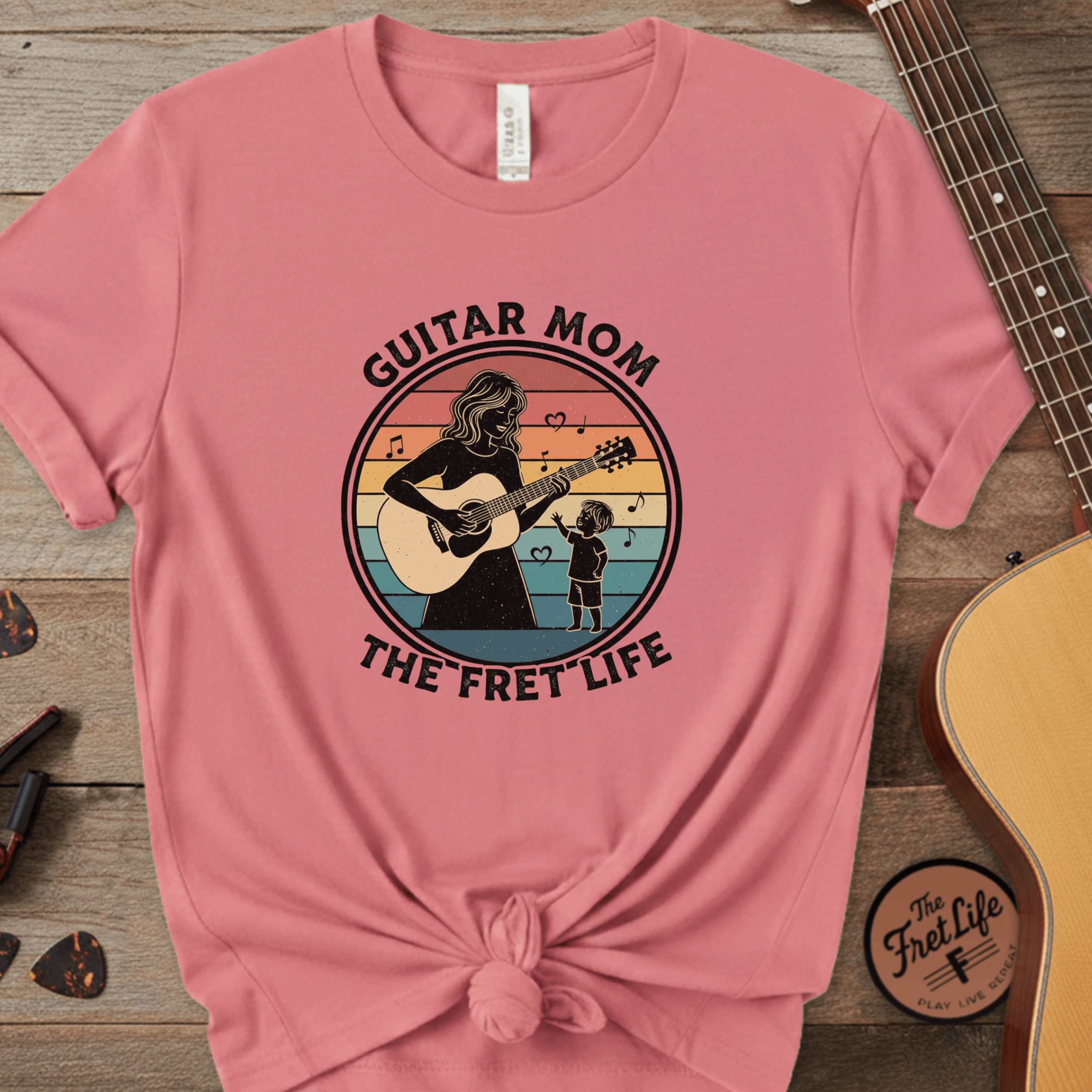 Printify T-Shirt Watermelon / S Guitar Mom: The Fret Life Acoustic Silhouette Tee