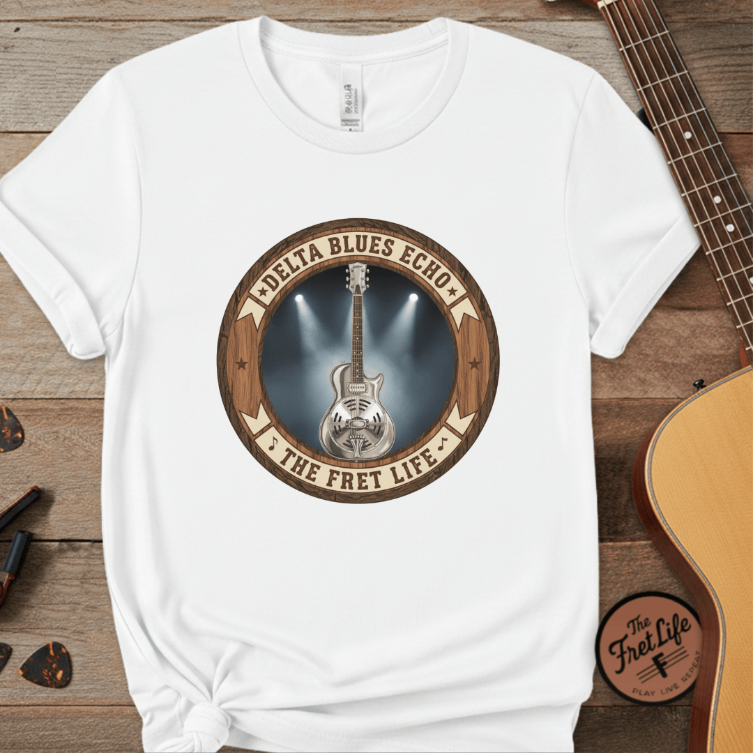 Printify T-Shirt White / L Delta Blues Echo Tee | Resonator Guitar Slide Player Shirt