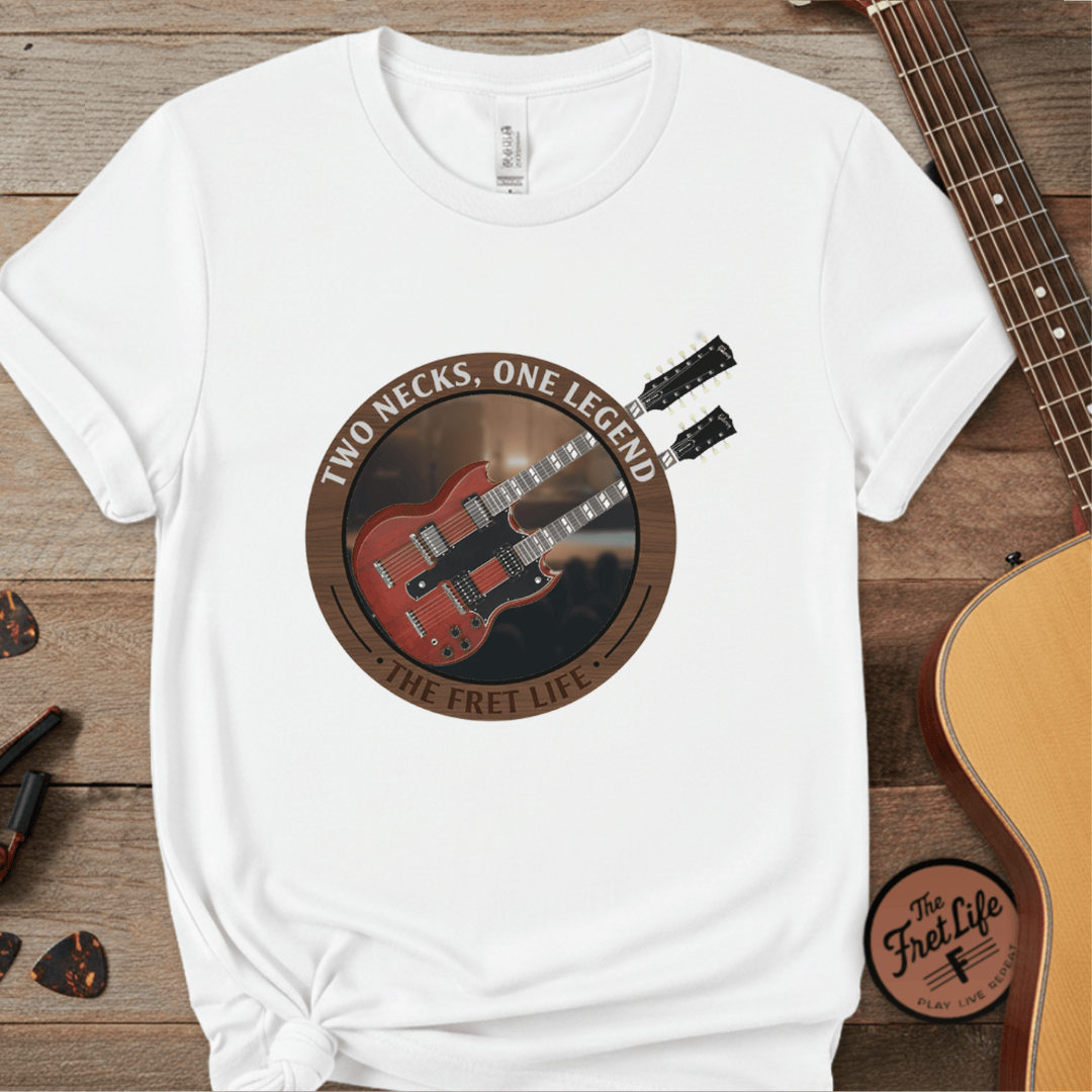 Printify T-Shirt White / L Double Neck T-Shirt | LZ Guitar Legend Tee