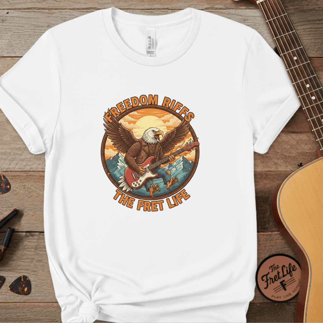 Printify T-Shirt White / L Freedom Riffs: The Eagle's Patriotic Shred Fret Life Tee