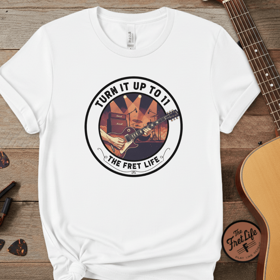 Printify T-Shirt White / L Turn it Up to 11 Unisex Guitar T-Shirt - Music Lover Gift Idea