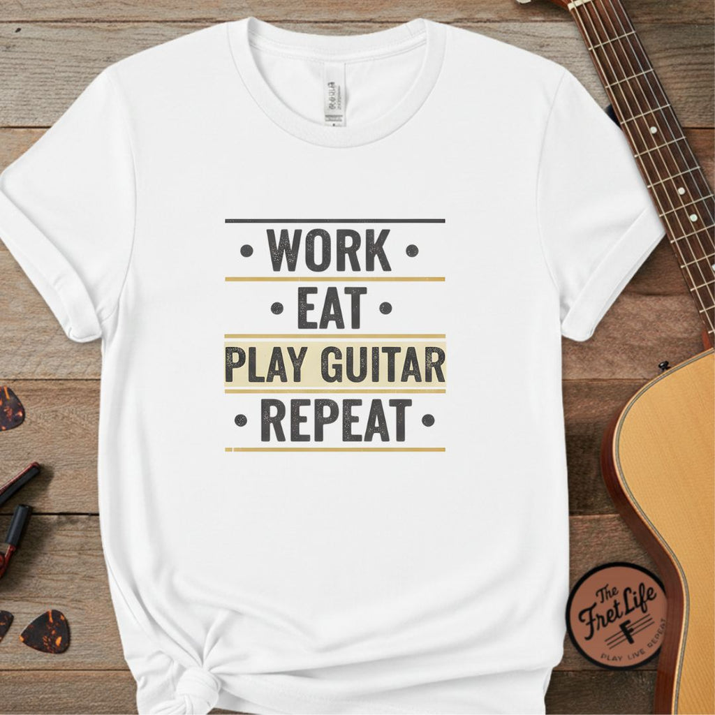 Printify T-Shirt White / L Work Eat Play Guitar Repeat | Premium T-Shirt