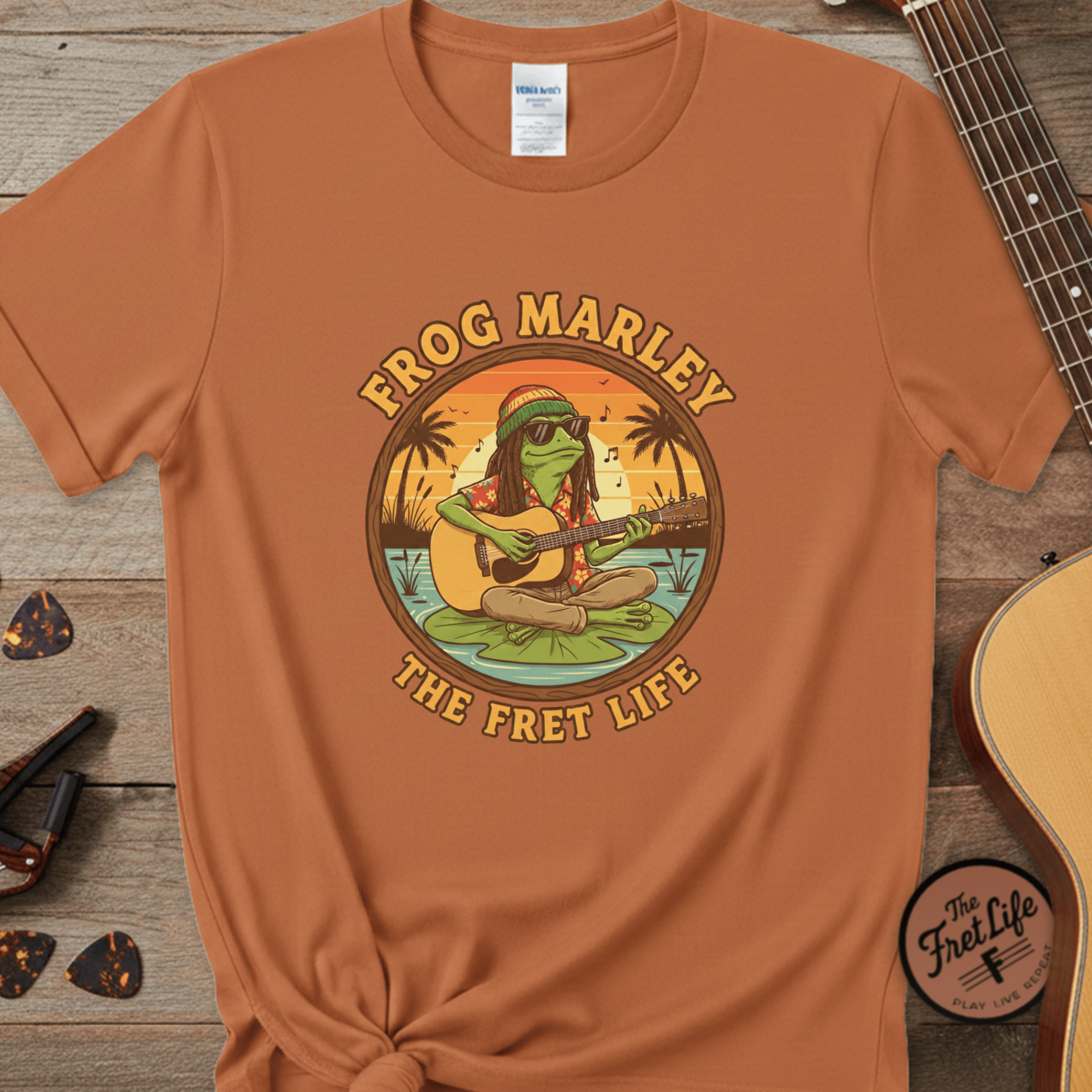 Printify T-Shirt Yam / S Frog Marley: Reggae Ribbit Rhythms Fret Life Tee
