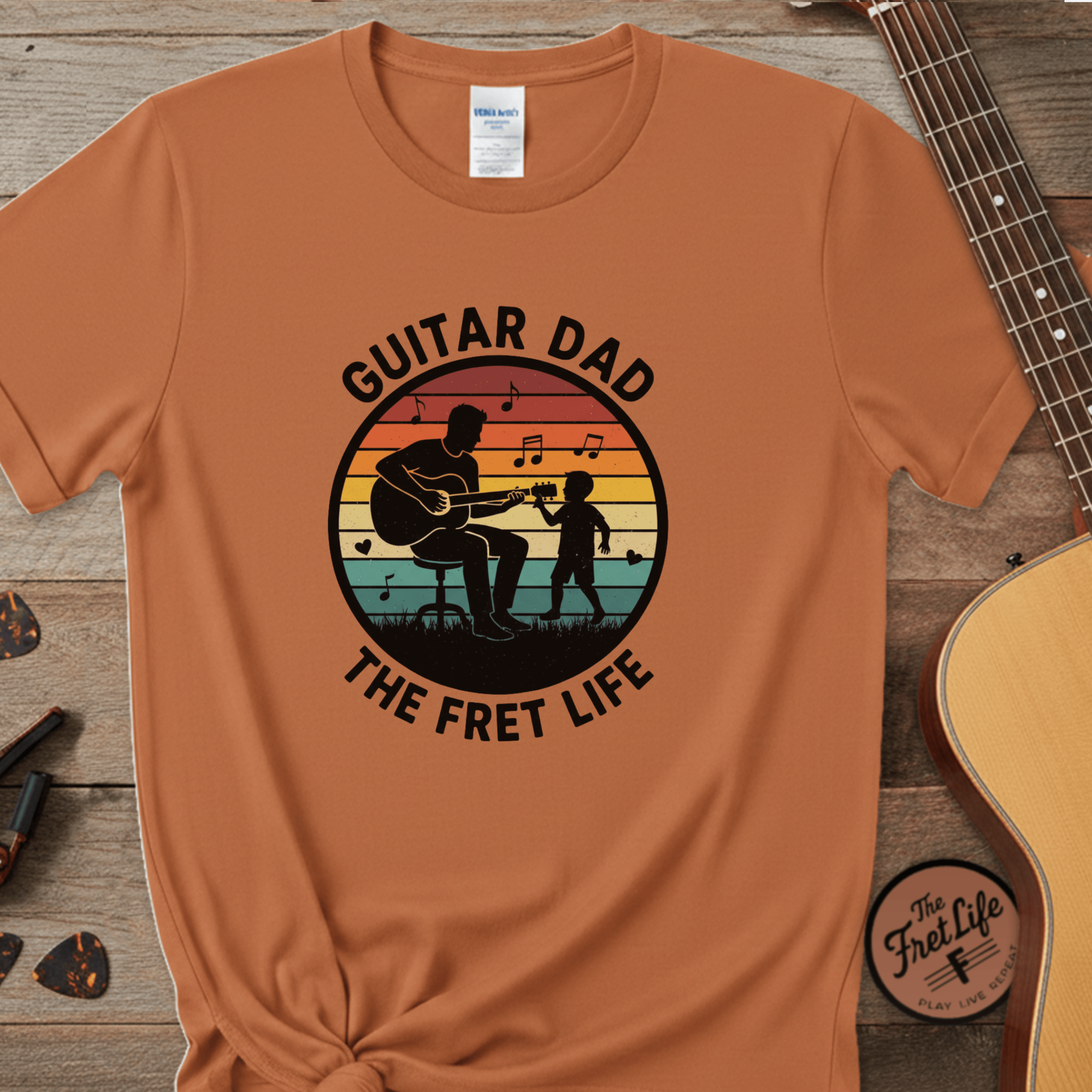 Printify T-Shirt Yam / S Guitar Dad: The Fret Life Silhouetted Tee