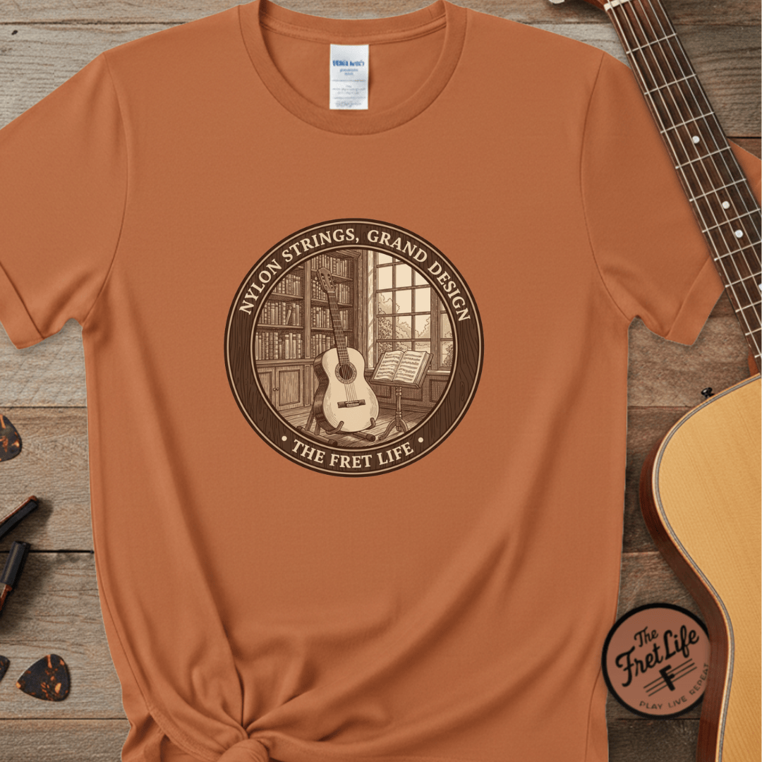 Printify T-Shirt Yam / S Nylon Strings, Grand Design: The Classical Guitar Tee